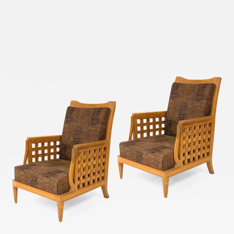 Georges Deveche Georges Deveche pair of refined carved oak pair of comfy chairs