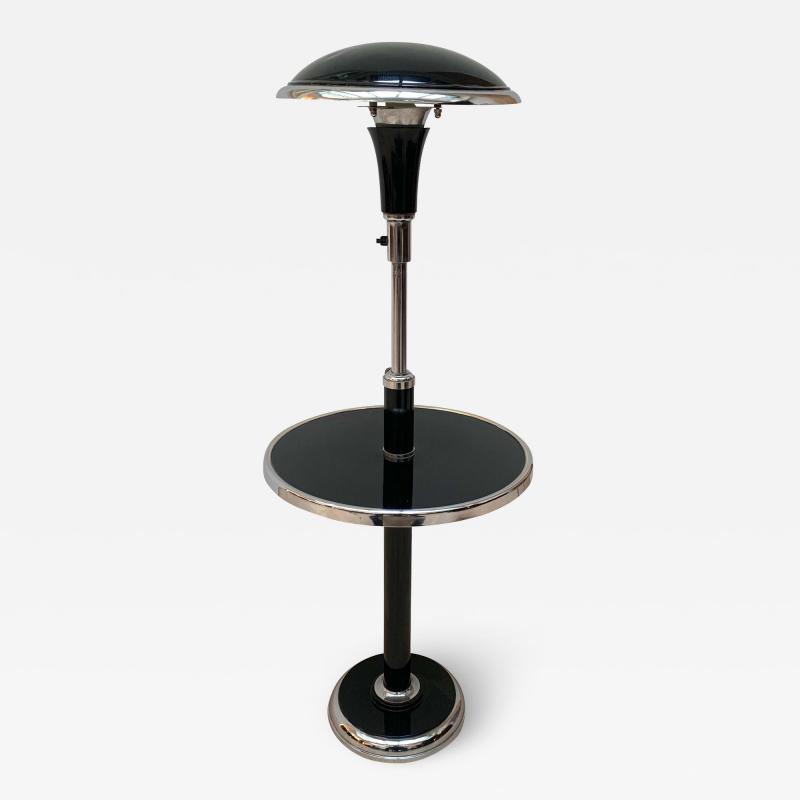 Georges Halais Art Deco Floor Lamp with Side Table Chromed and Black Lacquer France circa 1930