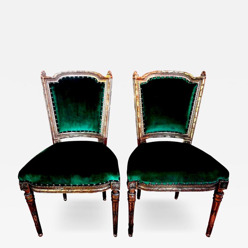 Georges Jacob Pair of 19th Century French Louis XVI Style Giltwood Chairs