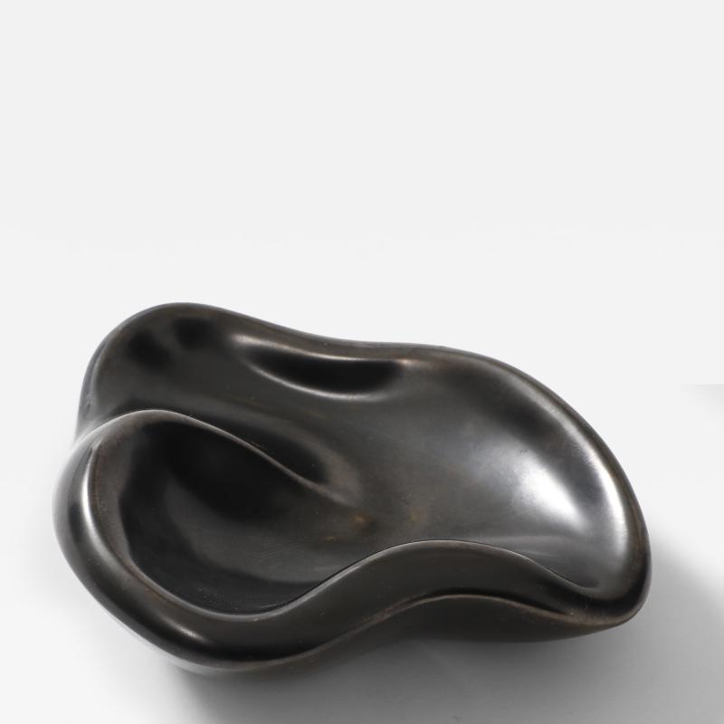 Georges Jouve Georges Jouve Period French Biomorphic Black Glazed Ceramic Dish France 1950