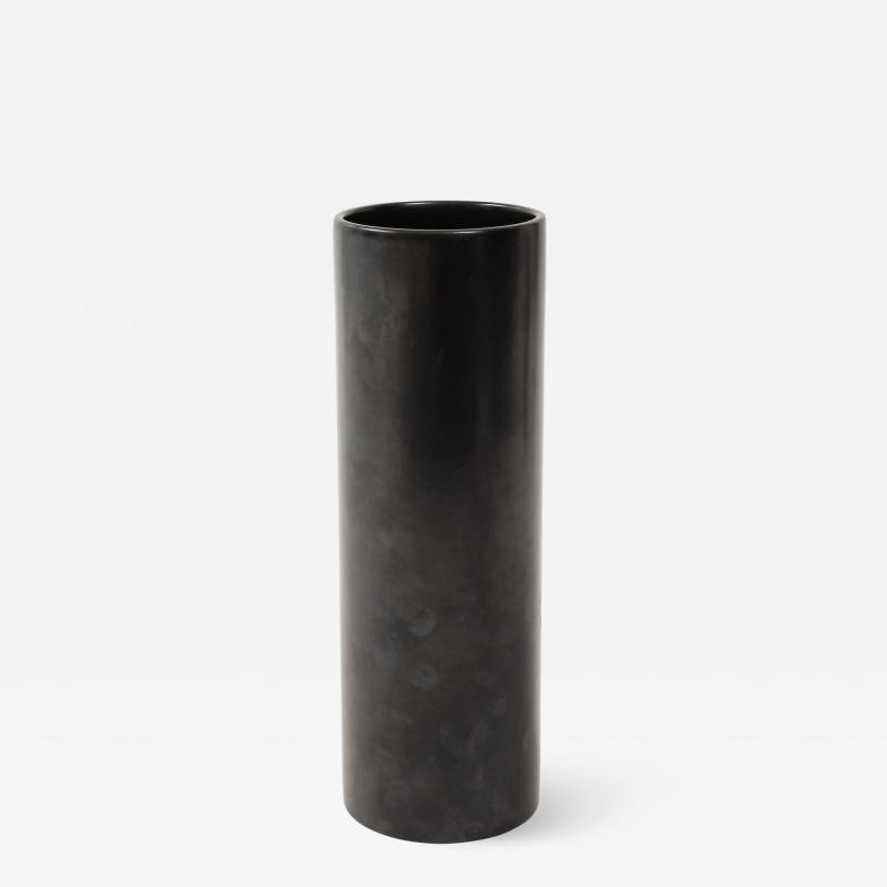 Georges Jouve Large Georges Jouve Style Black Matte Cylinder Vase France c 1950s