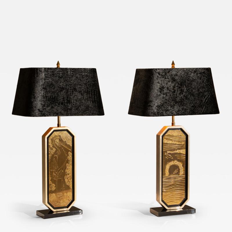 Georges Mathias George Mathias Limited Edition Table Lamps with 23 Carat Gold Gilded Panels