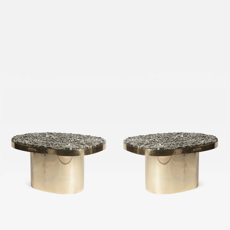 Georges Mathias Pair Of Side Tables with pyrites stones Signed Georges Mathias