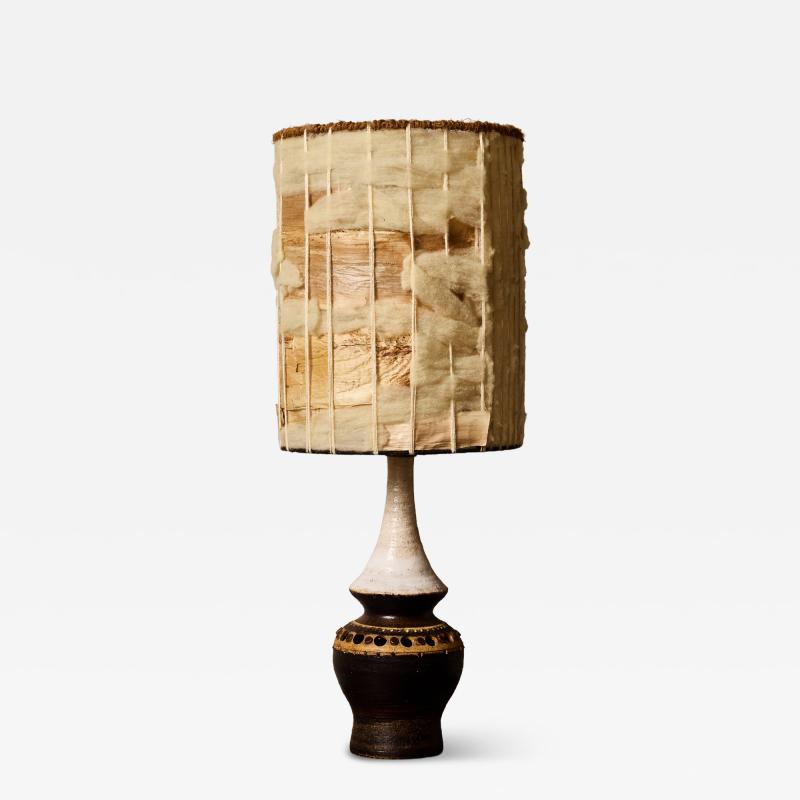 Georges Pelletier French Ceramic Table Lamp by Georges Pelletier with Organic Fiber Shade