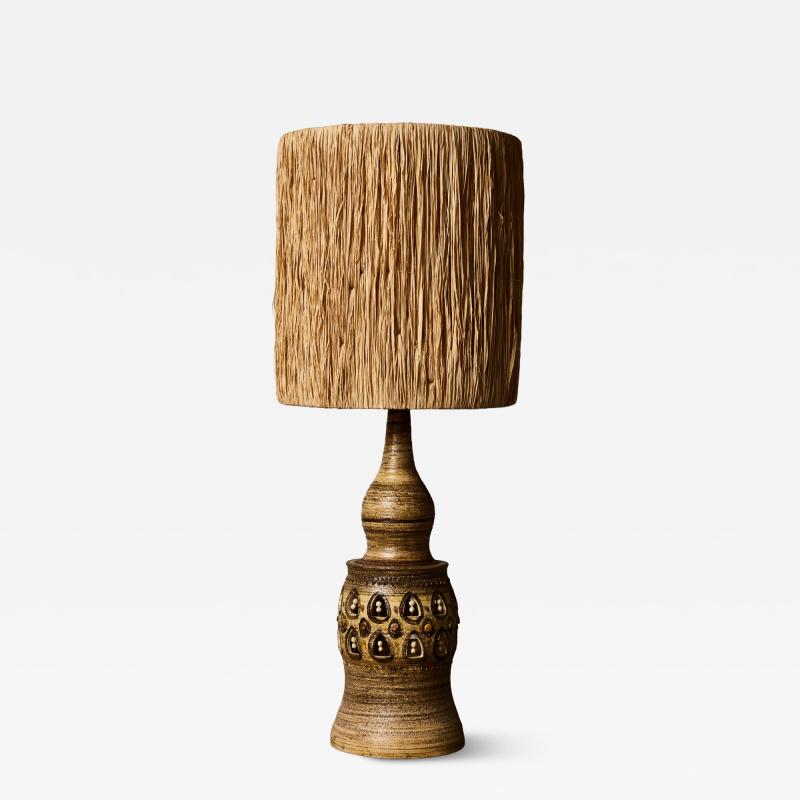 Georges Pelletier Monumental Ceramic Table Lamp with Raffia Shade by Georges Pelletier