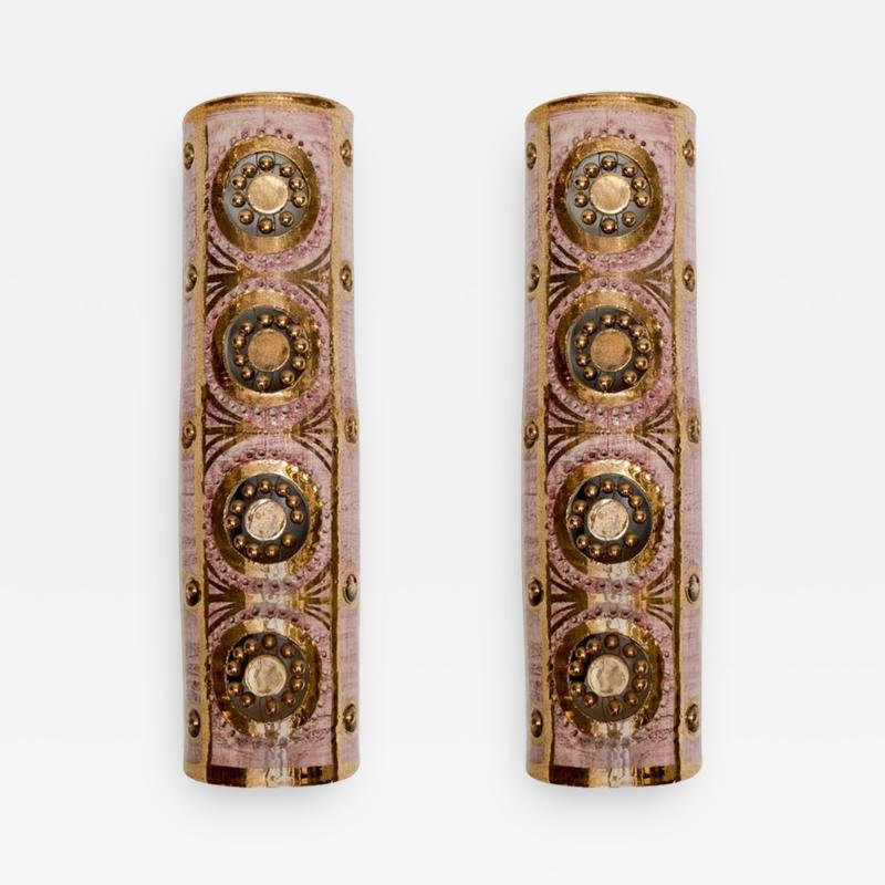 Georges Pelletier Pair of Vertical Glazed Ceramic Wall Sconces by Georges Pelletier