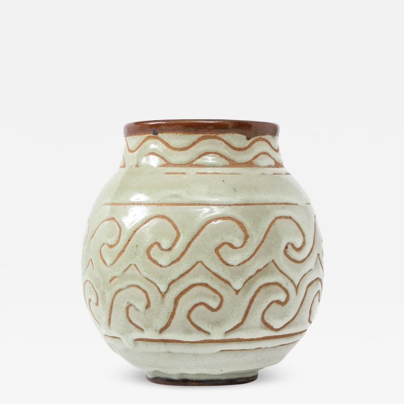 Georges Serr Georges Serr Art Deco Ceramic White Celadon Enamel Vase France c 1930