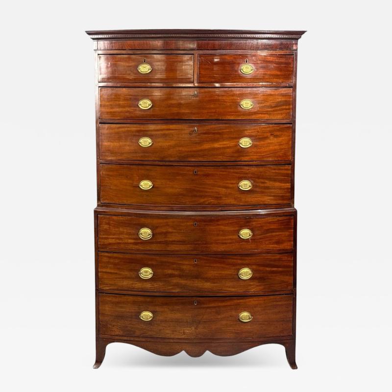 Georgian Bow Front Chest on Chest Mahogany Brass England 19th c 