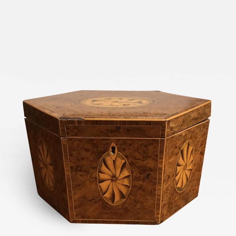 Georgian Burlwood Hexagonal Tea Caddy