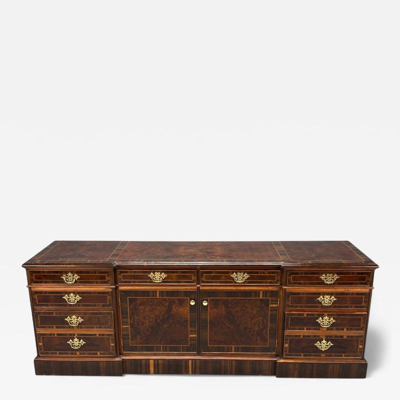 Georgian Circassian Walnut Burlwood Brass Sideboard USA 1980s