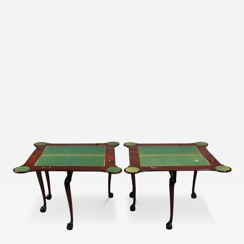 Georgian Irish Card Tables Mahogany Toolled Felt Ireland 1820s