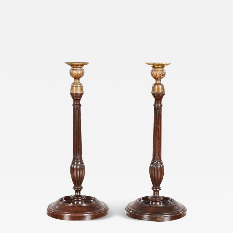 Georgian Mahogany and Brass Candlesticks