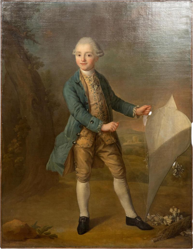Georgian Portrait Painting Of A Boy Holding A Kite