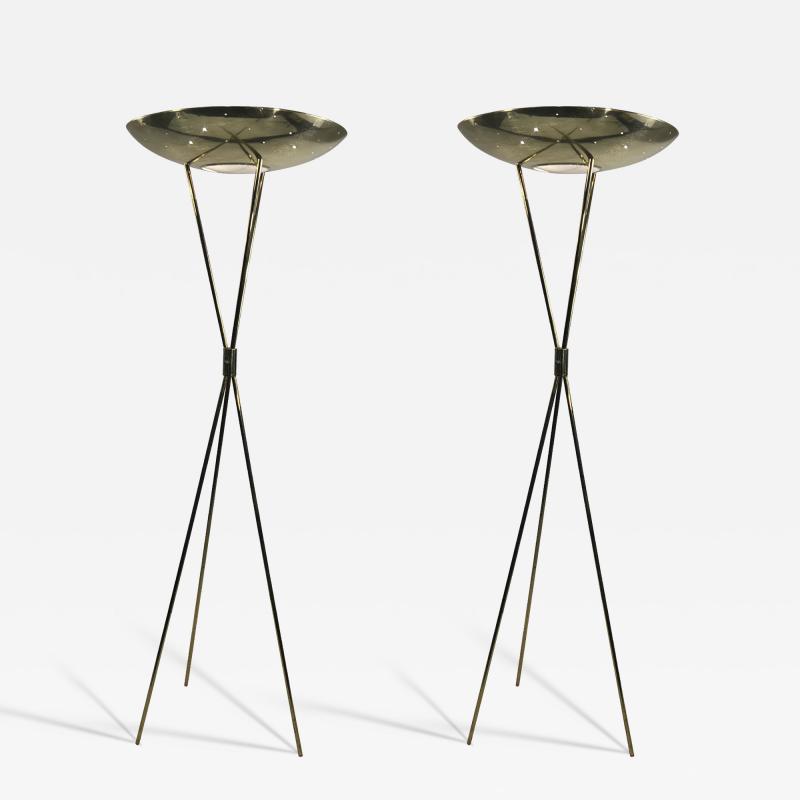 Gerald Thurston EXCEPTIONAL MID CENTURY BRASS TRIPOD TORCHIERE FLOOR LAMPS BY GERALD THURSTON