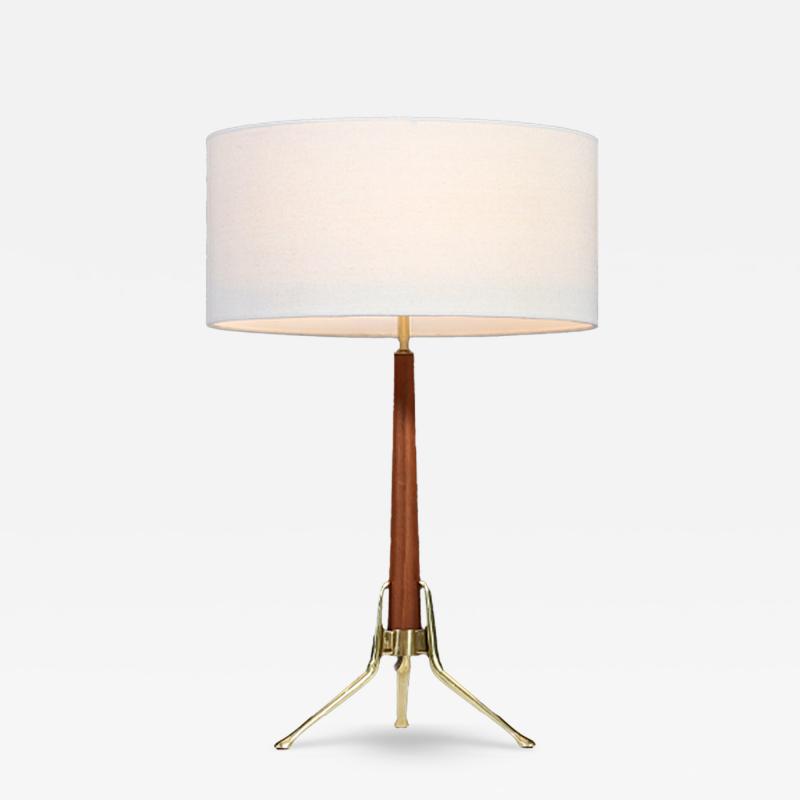 Gerald Thurston Gerald Thurston Sculpted Tripod Brass Walnut Table Lamp for Lightolier