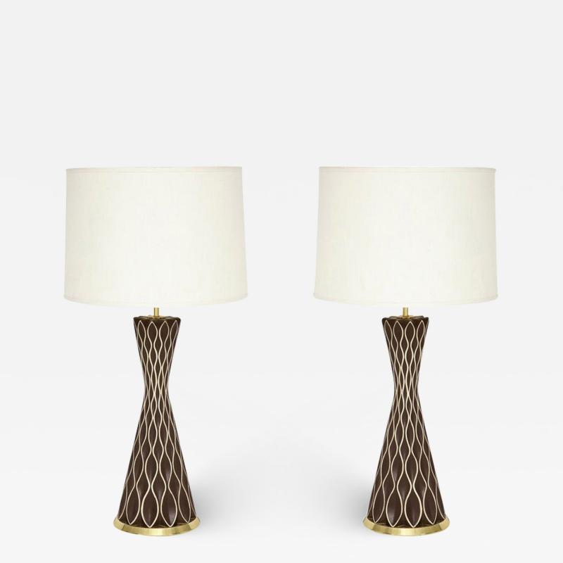 Gerald Thurston Gerald Thurston Table Lamps Porcelain Brass Honeycomb Brown White