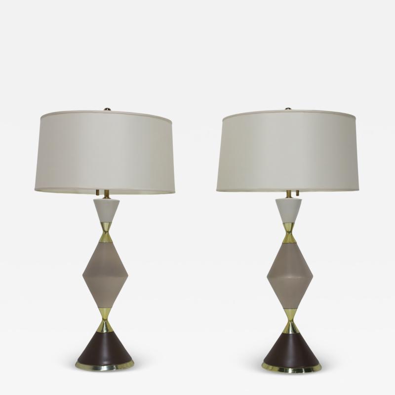 Gerald Thurston Gerald Thurston for Lightolier Hourglass Porcelain and Brass Table Lamps