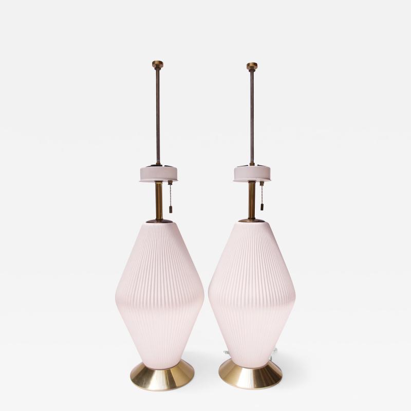 Gerald Thurston Pair of Decorative Ceramic and Brass Fluted Lamps by Gerald Thurston