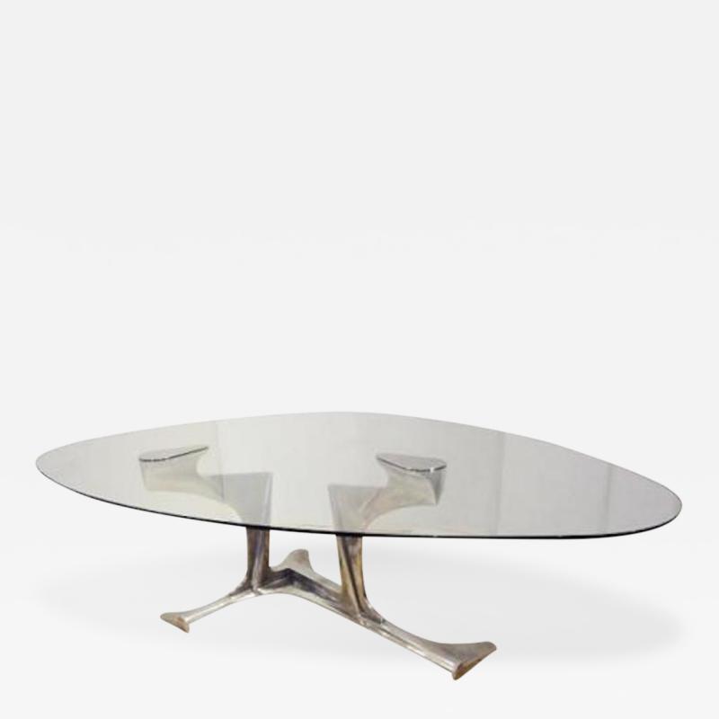 Gerard Mannoni Exceptional Dining Table in Cast Aluminum and Glass by Gerard Mannoni Circa 1970