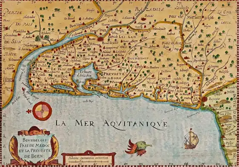 Gerard Mercator Bordeaux Region of France A 17th Century Hand Colored Map by Mercator Hondius