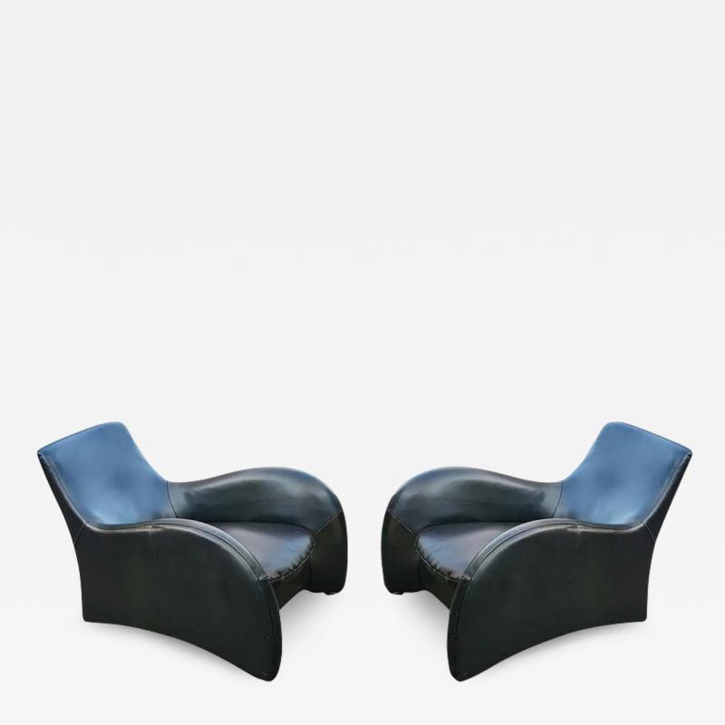 Gerard van den Berg Pair Curvy Leather Lounge Chairs Style of Gerard Van Den Berg Montis Post Modern