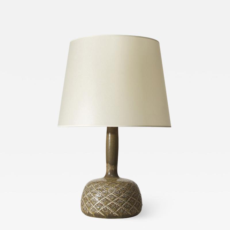 Gerd B gelund Table lamp with gourd form in ceramic with incised pattern by Gerd B gelund