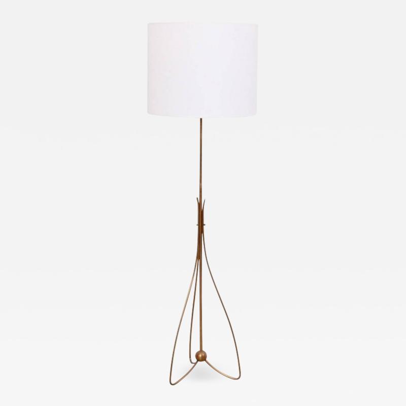 German 1950s Brass Pinleg Tripod Floor Lamp