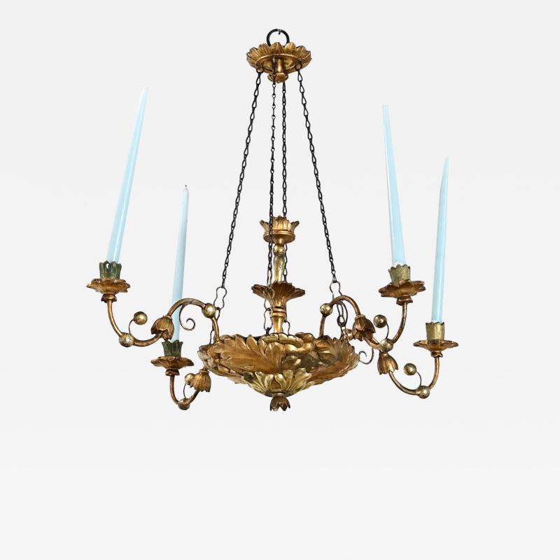 German 19th Century Giltwood Candle Chandelier