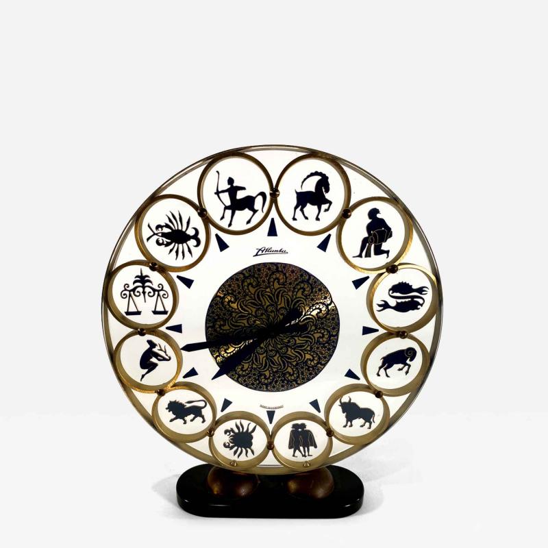 German Brass and Lucite Zodiac Clock by Atlanta
