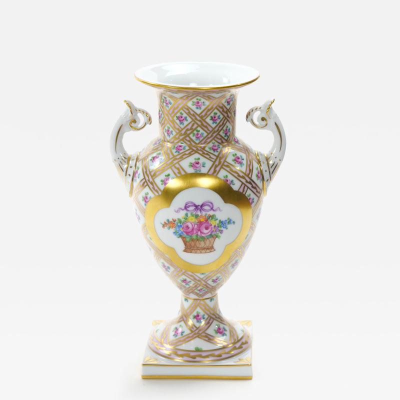 German Dresden Porcelain Painted Gilt Decorated Urn Shape Decorative Vase