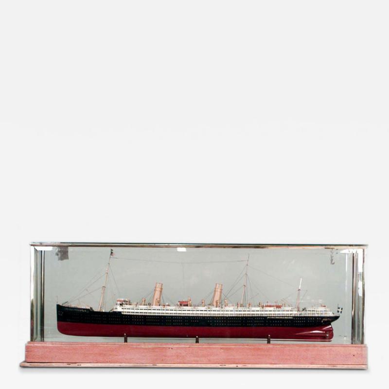German Luxury Liner Ship Model in Glass Case