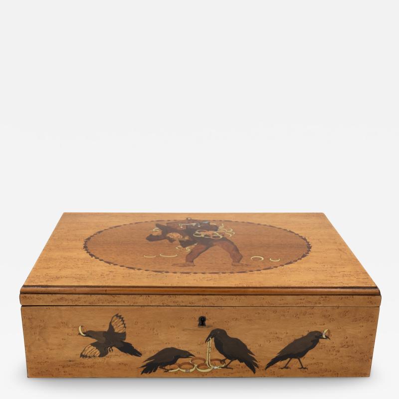 German Marquetry Box with Grimm s Fairy Tale Scene Late 19th Century