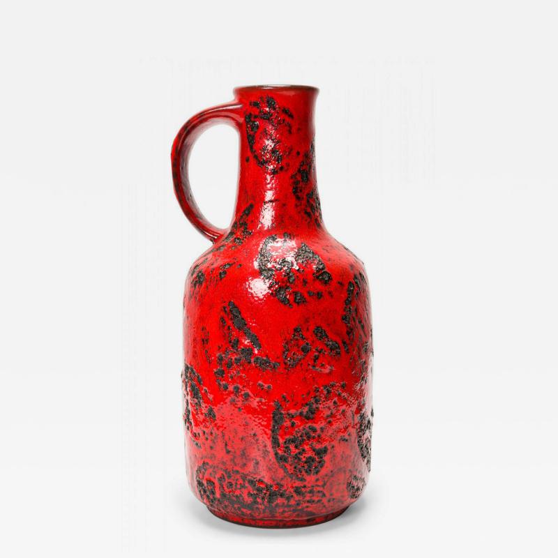 German Mid Century Fat Lava Red and Black Glazed Ceramic Vase with Handle