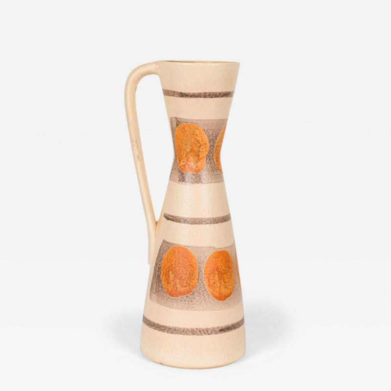 German Mid Century Hourglass Form Beige and Brown Horizontally Patterned Handled