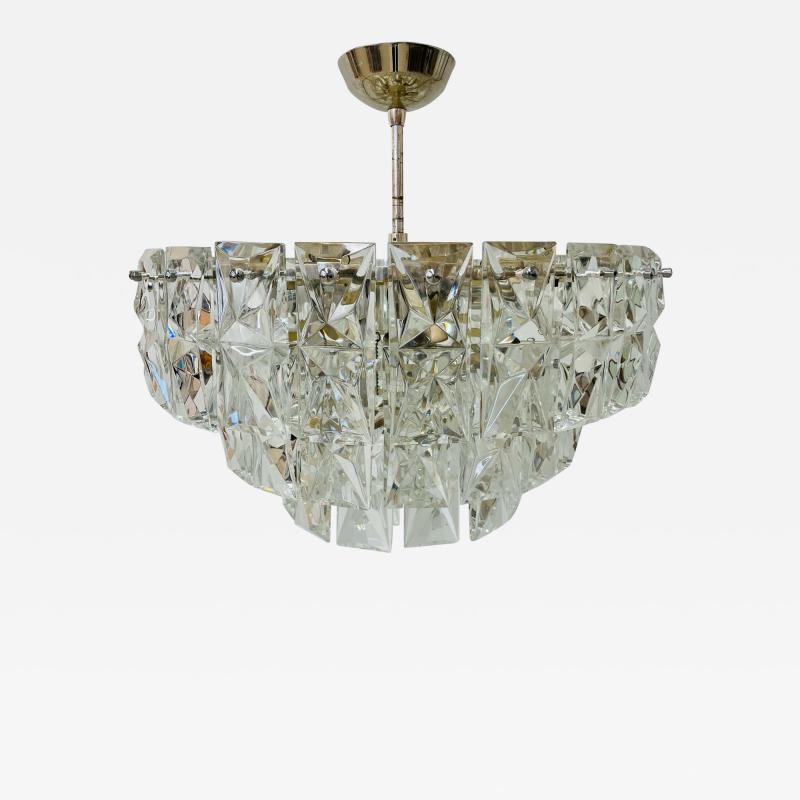 German Mid Century Modern Four Tier Chandelier Nickel Brass Geometric 1970s