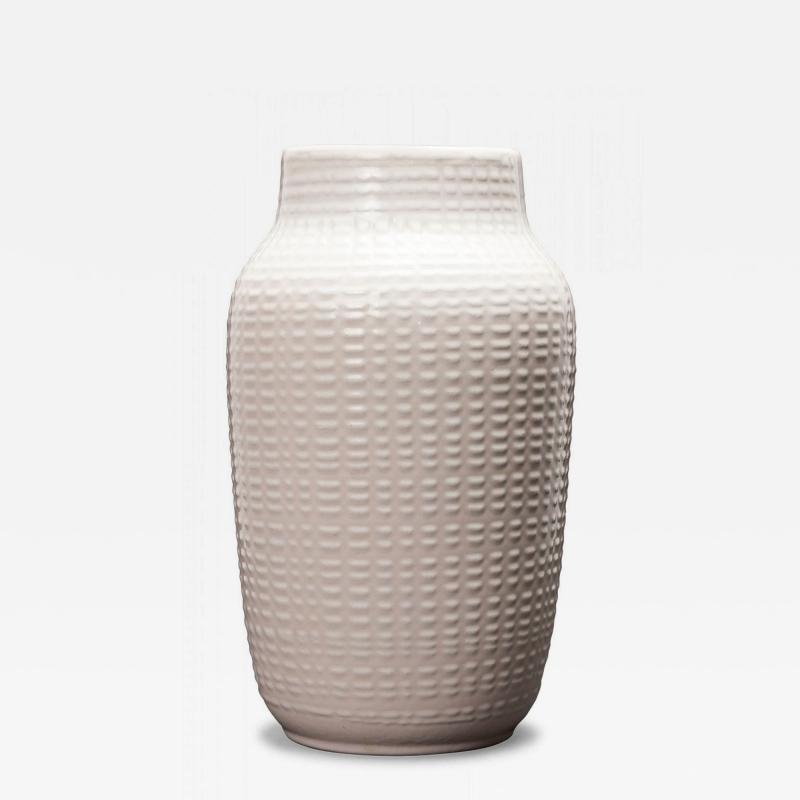 German Mid Century Raised Grid Textured White Porcelain Vase