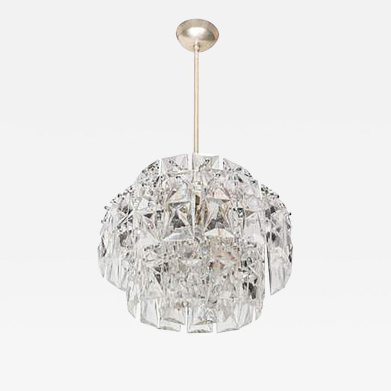 German Midcentury Three Tier Pressed Glass Chandelier