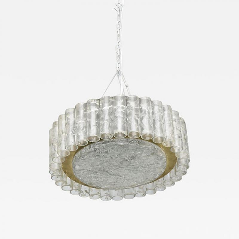 German Modern Hand Blown Glass and Brass Doria Flush Mount
