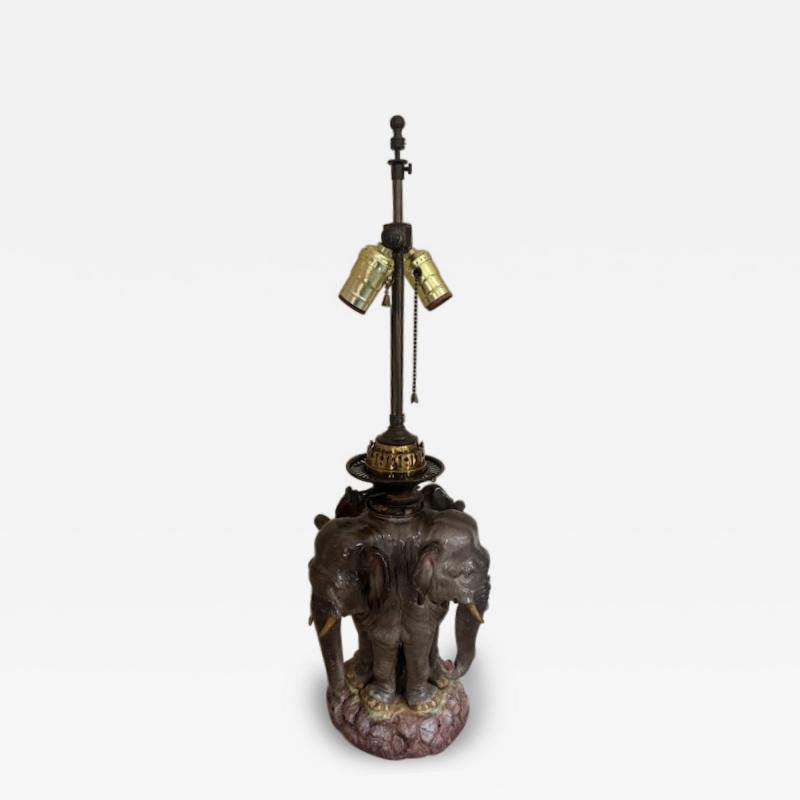 German Porcelain 3 Elephant Head Lamp
