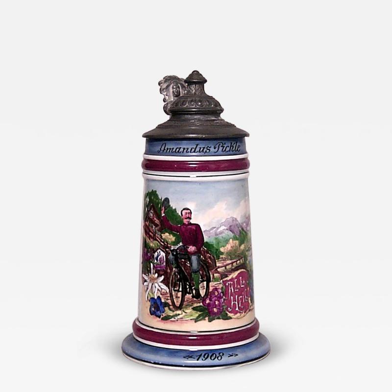 German Porcelain and Pewter Beer Stein
