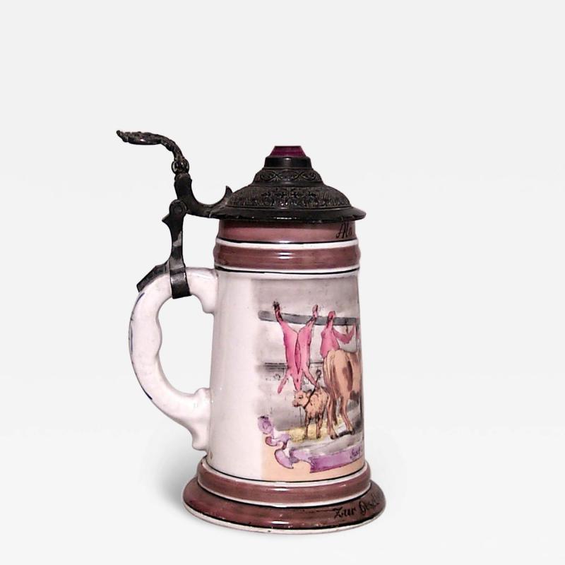 German Porcelain and Pewter Beer Stein