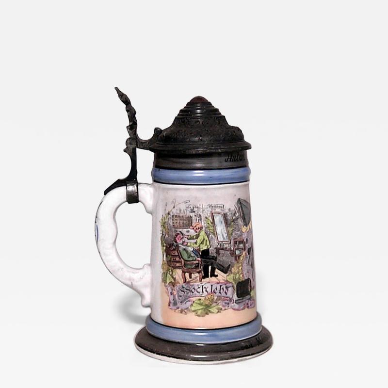German Porcelain and Pewter Beer Stein