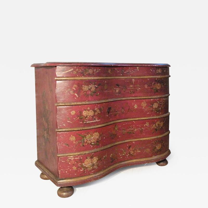 German Red Painted 18th Century Serpentine Front Commode