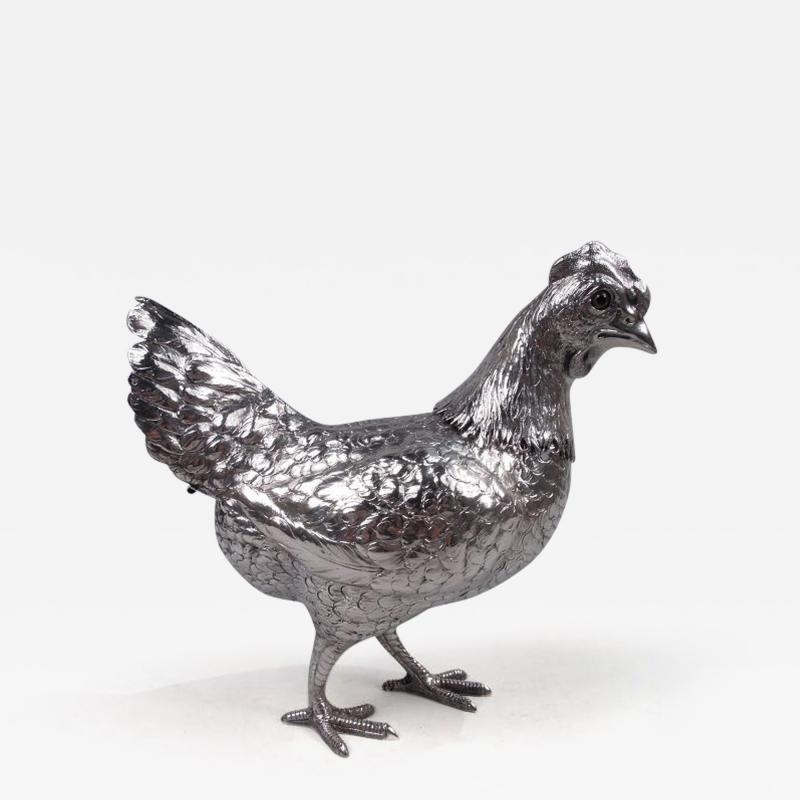 German Silver Barnyard Hen Spice Box with Funny Flouncy Tail