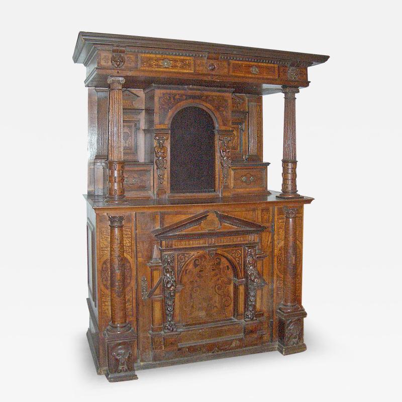 German or Swiss Late Renaissance Baroque 17th Century Inlaid Buffet Cabinet