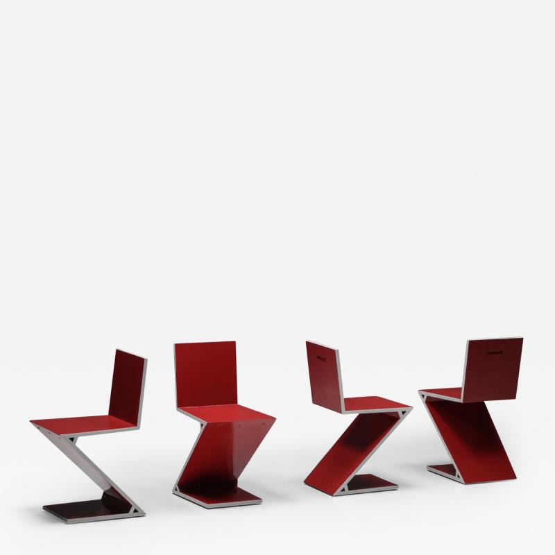 Gerrit Rietveld Gerrit Rietveld Red Laquer Zig Zag Chairs for Cassina