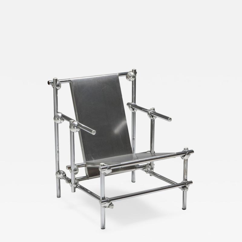 Gerrit Rietveld Postmodern Rietveld Style Chromed Metal Lounge Chair 1970s