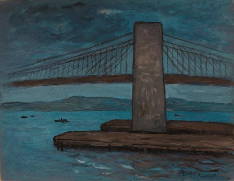 Gershon Benjamin Moonlight on the Brooklyn Bridge