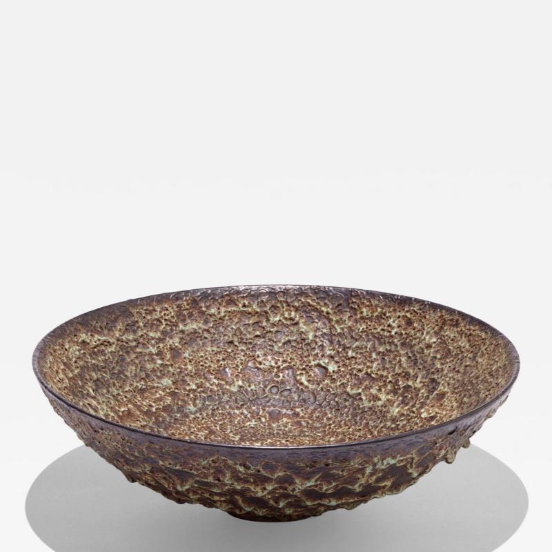 Gertrud Otto Natzler Gertrud and Otto Natzler Pale Green Black Crater Bowl 1956 LACMA Exhibited 