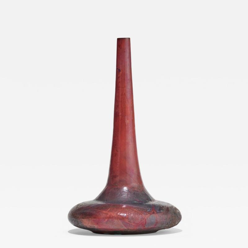 Gertrud Otto Natzler Otto Natzler and Gertrud Natzler Rare Squat Bottle Form with Long Neck 1974